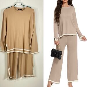 Lillusory Beige Long Sleeve White Trim Lounge Set Size XL NEW